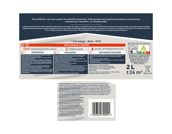 Peinture faïence et lambris Mat 2 L Gris Anthracite - Evalux - Brico Dépôt