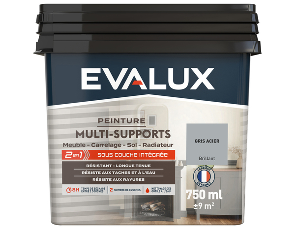 Peinture multi-supports Brillant 0,75 L Gris Acier - Evalux - Brico Dépôt