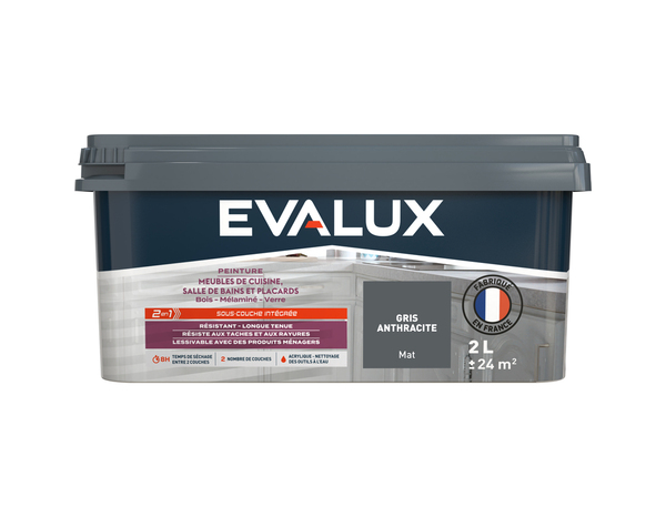 Peinture meuble de cuisine et salle de bains 2 L Mat Gris anthracite - Evalux - Brico Dépôt