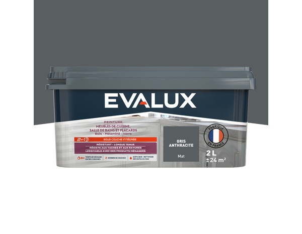 Peinture meuble de cuisine et salle de bains 2 L Mat Gris anthracite - Evalux - Brico Dépôt