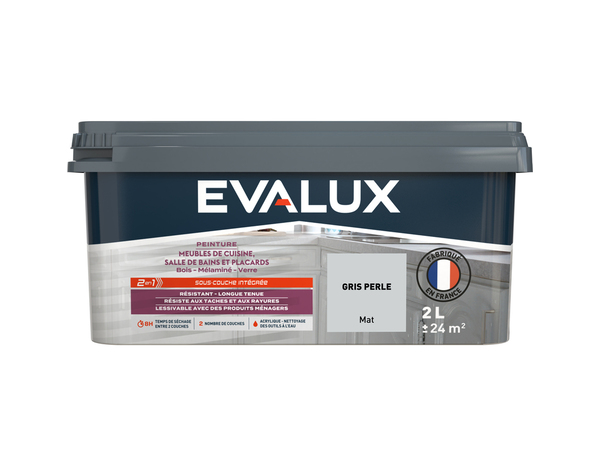Peinture meuble de cuisine et salle de bains 2 L Mat Gris Perle - Evalux - Brico Dépôt
