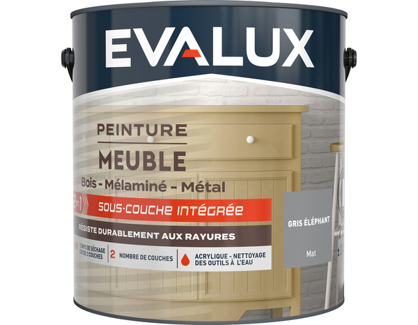 Peinture meuble Mat 2 L Gris Eléphant - Evalux - Brico Dépôt