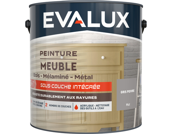 Peinture meuble Mat 2 L Gris Poivre - Evalux - Brico Dépôt