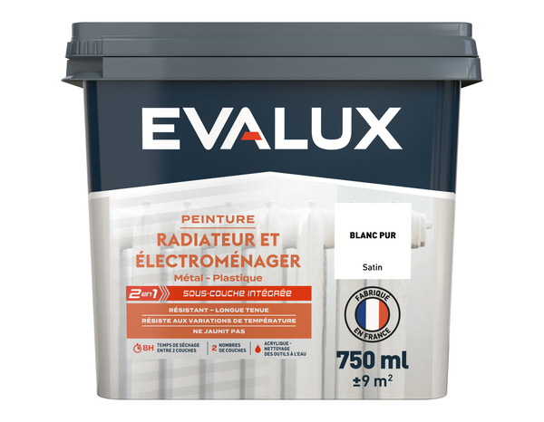 Peinture radiateur et électroménager Satin 0,75 L Blanc Pur - Evalux - Brico Dépôt