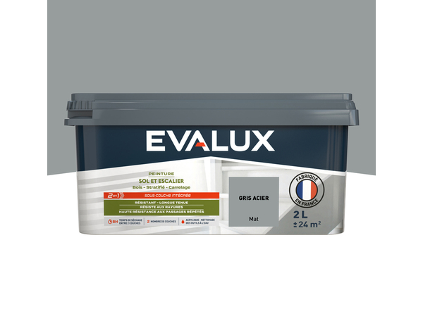 Peinture sol et escalier Mat 2 L Gris Acier - Evalux - Brico Dépôt