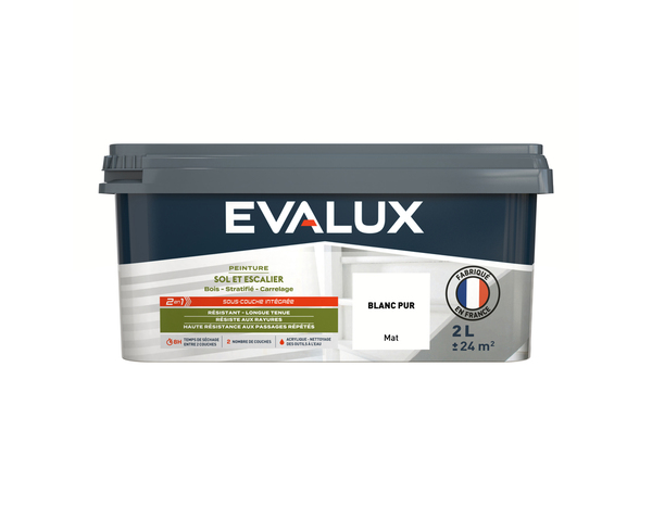 Peinture sol et escalier Mat 2 L Blanc Pure - Evalux - Brico Dépôt