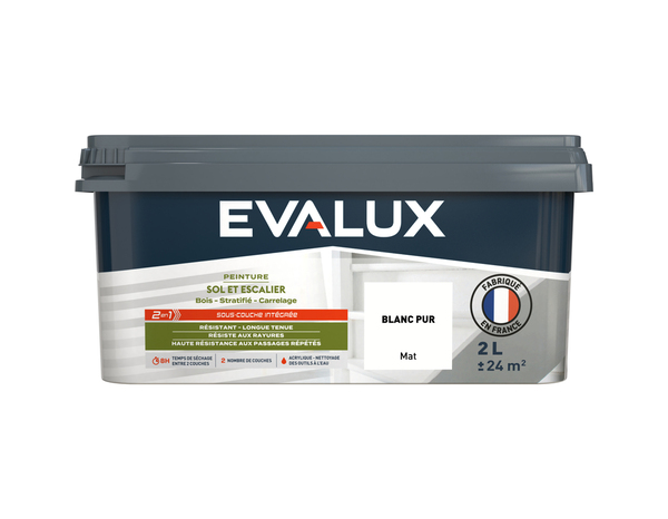 Peinture sol et escalier Mat 2 L Blanc Pure - Evalux - Brico Dépôt