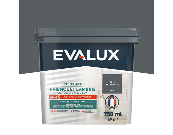 Peinture faïence et lambris Mat 0,75 L Gris Anthracite - Evalux - Brico Dépôt