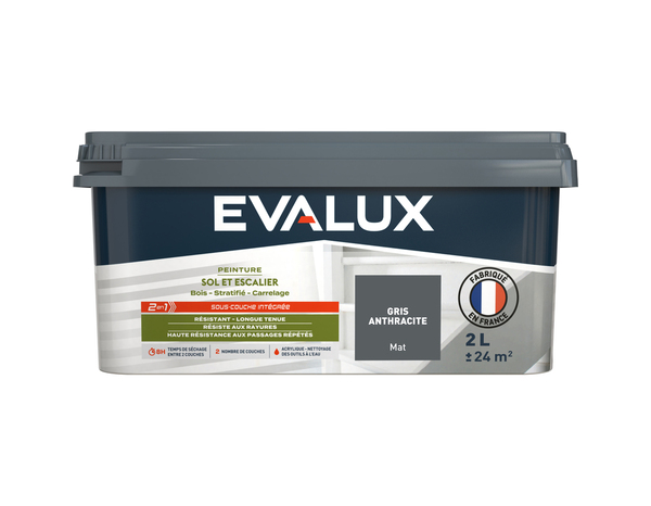 Peinture sol et escalier Mat 2 L Gris Anthracite - Evalux - Brico Dépôt