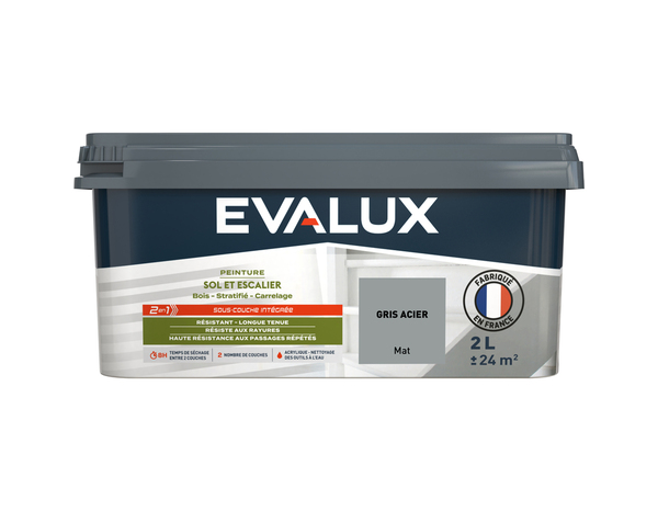 Peinture sol et escalier Mat 2 L Gris Acier - Evalux - Brico Dépôt