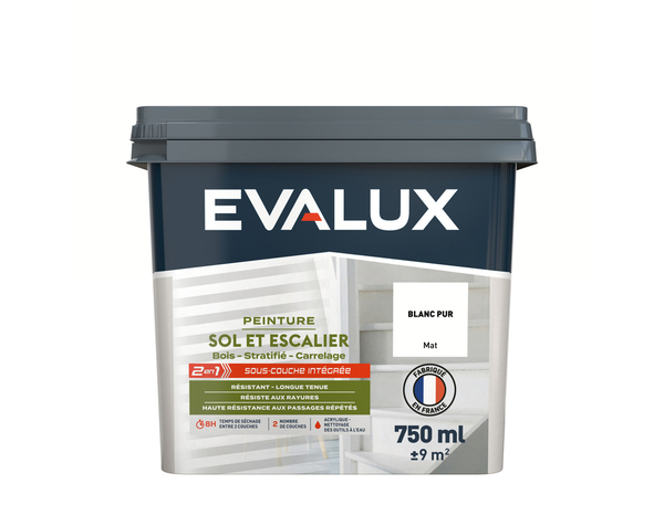 Peinture sol et escalier Mat 0,75 L Blanc Pur - Evalux - Brico Dépôt