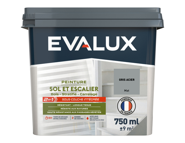 Peinture sol et escalier Mat 0,75 L Gris Acier - Evalux - Brico Dépôt