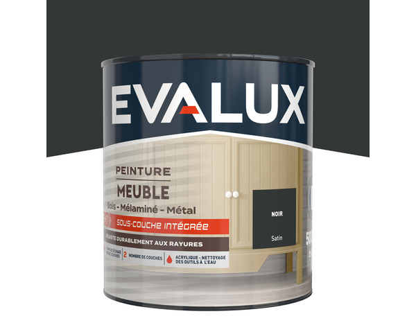 Peinture meuble Satin 0,5 L Noir - Evalux - Brico Dépôt