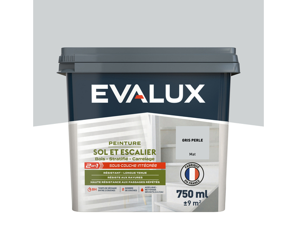 Peinture sol et escalier Mat 0,75 L Gris Perle - Evalux - Brico Dépôt