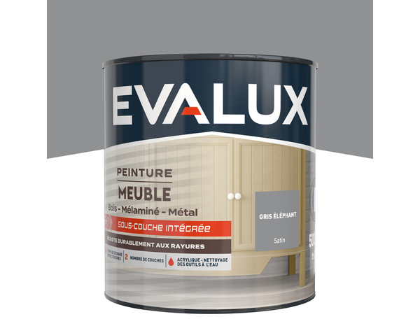 Peinture meuble Satin 0,5 L Gris Eléphant - Evalux - Brico Dépôt