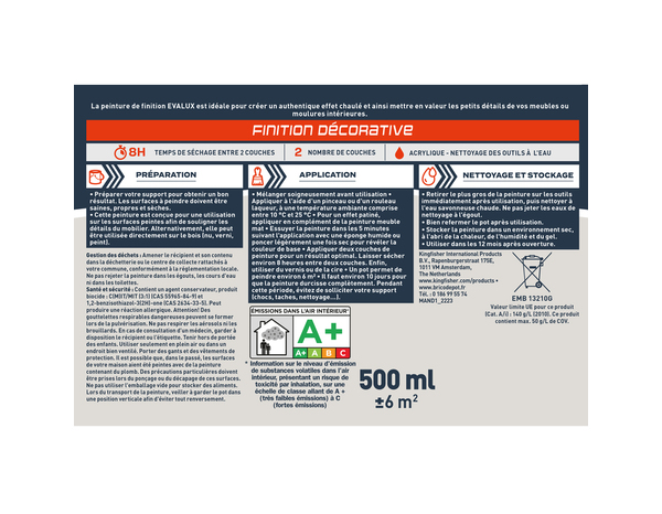 Peinture meuble 0,5 L Blanc Crayeux - Evalux - Brico Dépôt