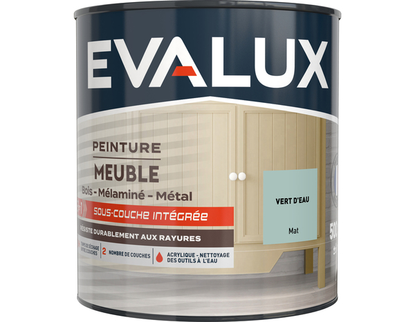Peinture meuble Mat 0,5 L Vert d'eau - Evalux - Brico Dépôt