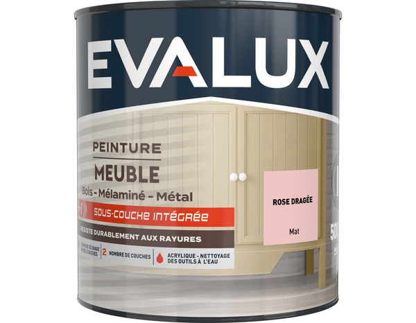 Peinture meuble Mat 0,5 L Rose dragée - Evalux - Brico Dépôt