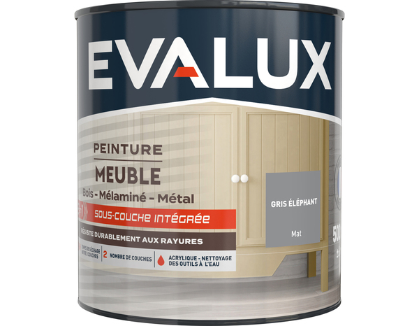 Peinture meuble Mat 0,5 L Gris Eléphant - Evalux - Brico Dépôt