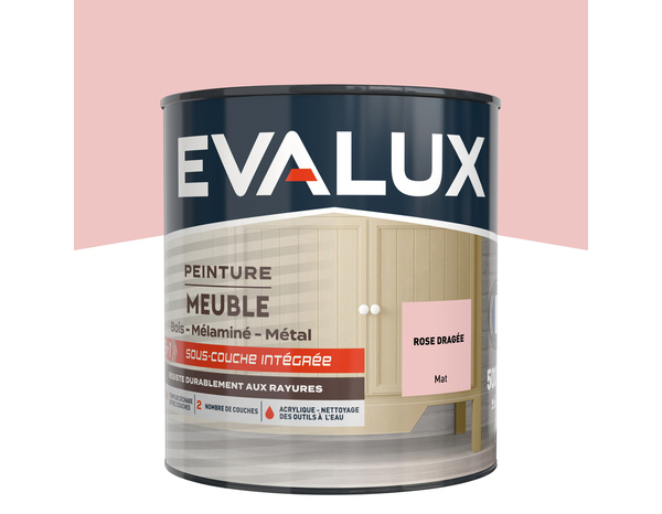 Peinture meuble Mat 0,5 L Rose dragée - Evalux - Brico Dépôt