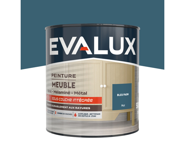 Peinture meuble Mat 0,5 L Bleu Paon - Evalux - Brico Dépôt
