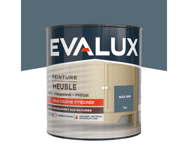 Peinture meuble Mat 0,5 L Bleu Jean - Evalux - Brico Dépôt