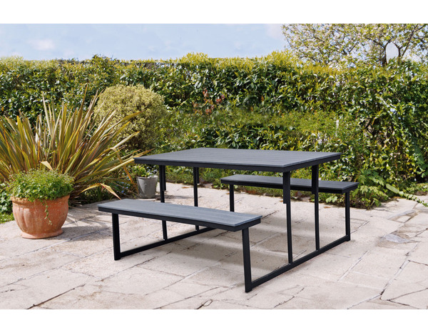 Table pique nique acier/résine gris et noir -  L. 156 x H. 74 x P. 78 cm. - Brico Dépôt