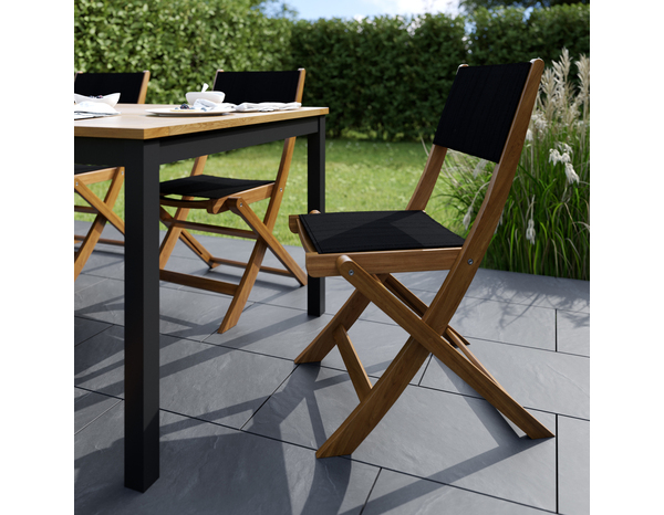 Chaise acacia/textilène "FASIA" - L. 55 x l. 60 x H. 90 cm - Marque BLOOMA - Brico Dépôt