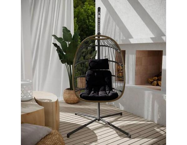 Fauteuil œuf suspendu en acier avec coussin noir - L. 95 x P. 95 x H. 196 cm - Brico Dépôt