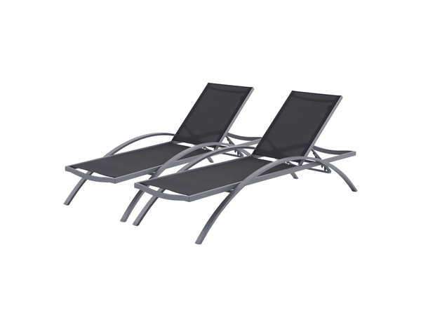 Lot de 2 bains de soleil "Kerica" gris et noir - Dim. L. 189 x l. 63 x H. 42 cm - Marque BLOOMA - Brico Dépôt