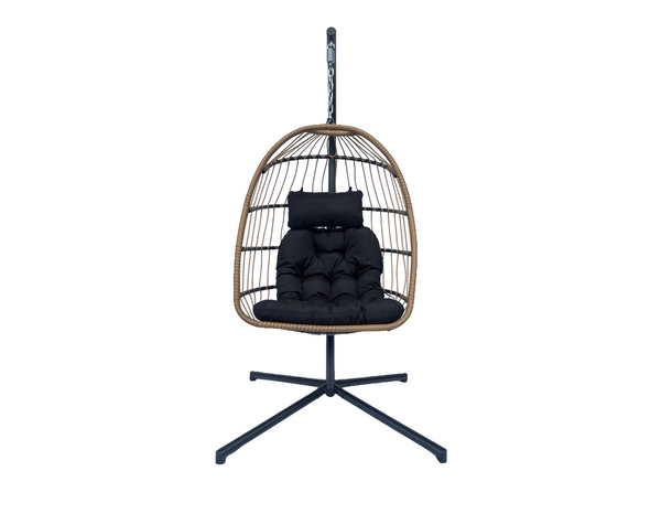 Fauteuil œuf suspendu en acier avec coussin noir - L. 95 x P. 95 x H. 196 cm - Brico Dépôt