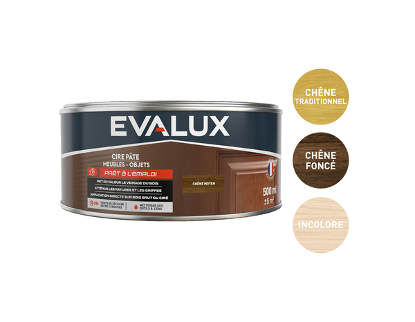 Cire chêne moyen 0,5L aspect satiné - Evalux - Brico Dépôt