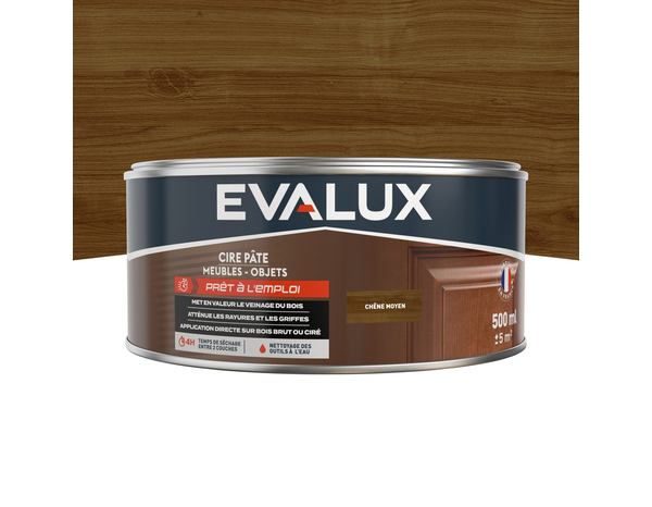 Cire chêne moyen 0,5L aspect satiné - Evalux - Brico Dépôt
