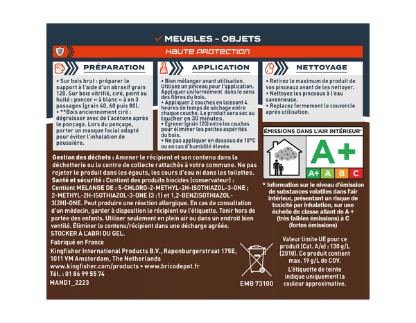 Vernis meuble chêne incolore - 0,25 L satin - Evalux - Brico Dépôt