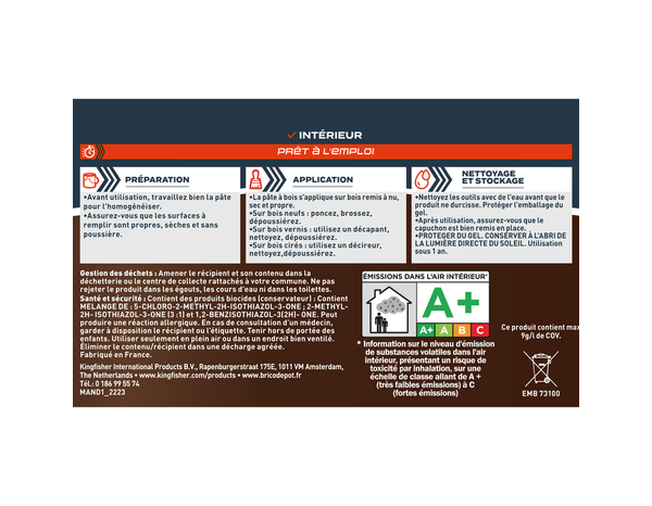 Pâte à bois blanc 500g à usage intérieur - Prêt à l'emploi - Evalux - Brico Dépôt