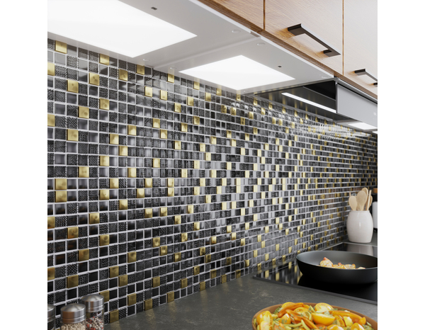 Mosaique "ODILE" noire et dorée - l.30 x L.30 cm. - Cooke and Lewis - Brico Dépôt