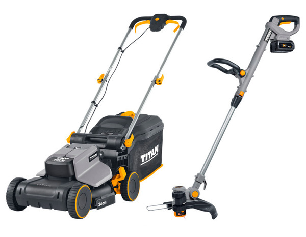 Tondeuse batterie 18V 34 cm + coupe-bordure batterie 18V 28 cm - Titan - Brico Dépôt