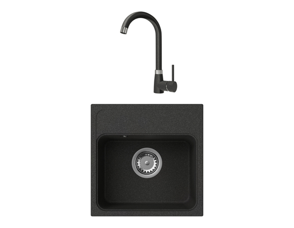 Lot évier 1 bac quartz à encastrer + 1 mitigeur noir -  L.40 x l.40 x P.17,5 cm. - Brico Dépôt