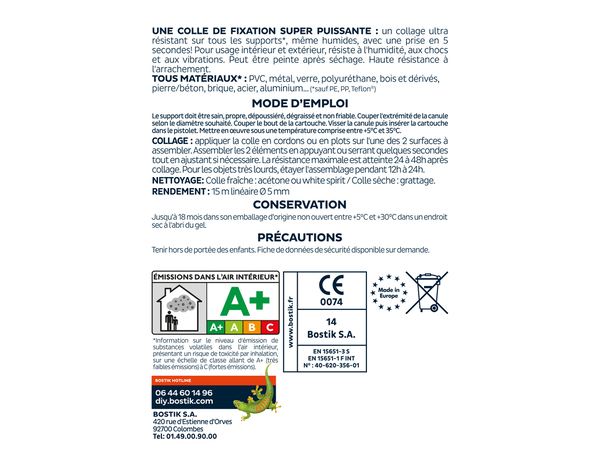 Colle de fixation MSP116 métal et inox couleur métal - Cartouche 290 ml - Bostik - Brico Dépôt