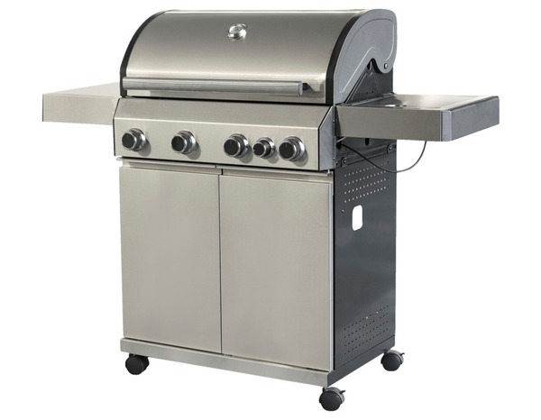 Barbecue en inox 4 feux - L. 142 x P. 52 x H. 115 cm. - Brico Dépôt