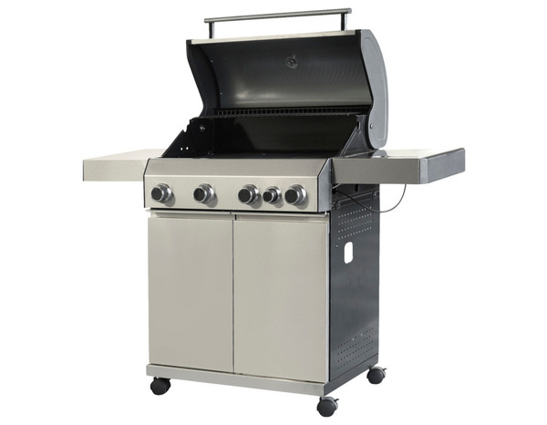 Barbecue en inox 4 feux - L. 142 x P. 52 x H. 115 cm. - Brico Dépôt