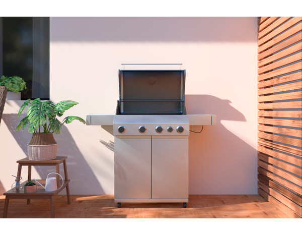 Barbecue en inox 4 feux - L. 142 x P. 52 x H. 115 cm. - Brico Dépôt