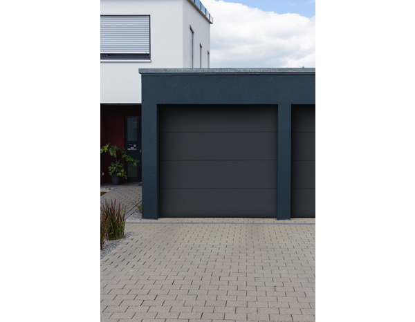 Porte de garage sectionnelle structurée motorisée gris H. 200 x L. 240 cm - Brico Dépôt