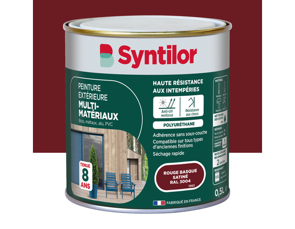 Peinture extérieure multi-matériaux - Rouge basque - 0,5 L - Syntilor - Brico Dépôt