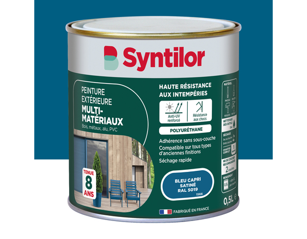 Peinture extérieure multi-matériaux - Bleu capri - 0,5 L - Syntilor - Brico Dépôt