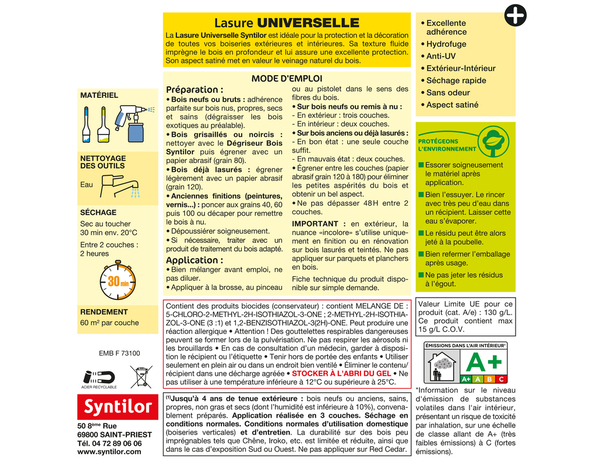 Lasure universelle boiseries extérieures chêne rustique - pot de 5L - Syntilor - Brico Dépôt
