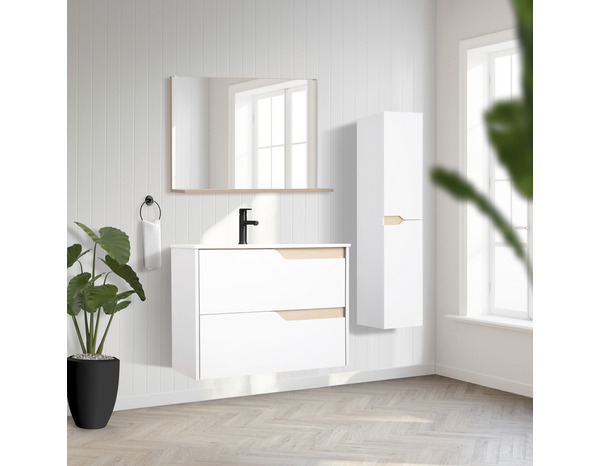 Ensemble meuble + vasque + miroir “Tolima” blanc – l. 80 X P. 45cm - Brico Dépôt