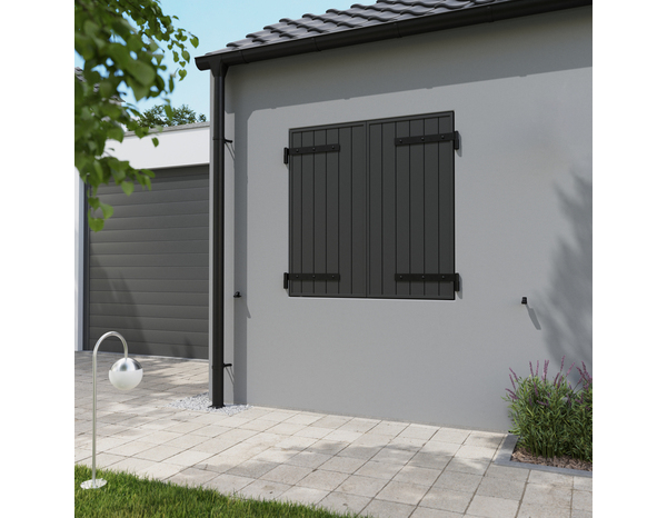 Volet battant 2 panneaux aluminium gris 125 x 120 cm - GEOM - Brico Dépôt