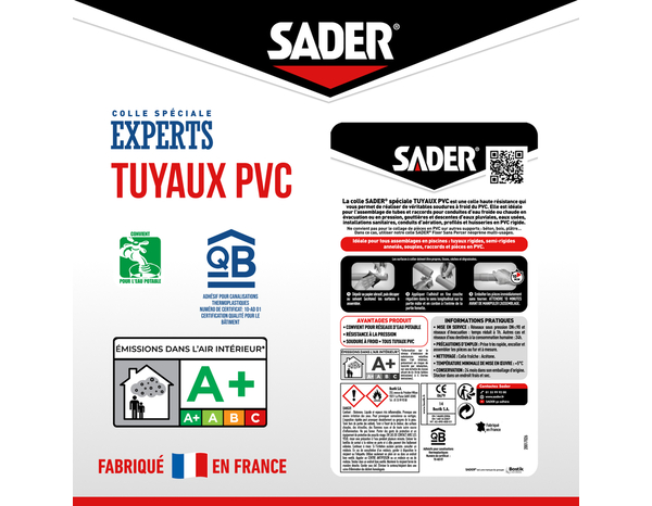 Colle raccords et tuyaux PVC – Pot de 250ml avec pinceau intégré - Sader - Brico Dépôt