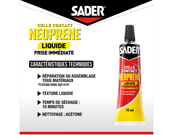 Colle contact néoprène liquide - Tube de 55ml - Sader - Brico Dépôt